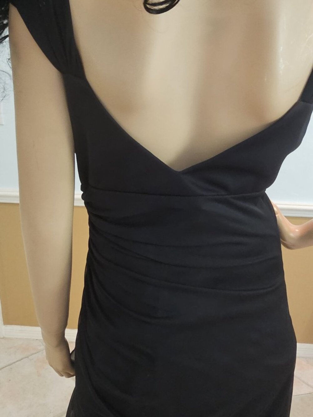 Betsy & Adam Vintage 90s Gown Black Size 14 Wedding Prom Stretch Ruched Waist - Picture 7 of 12
